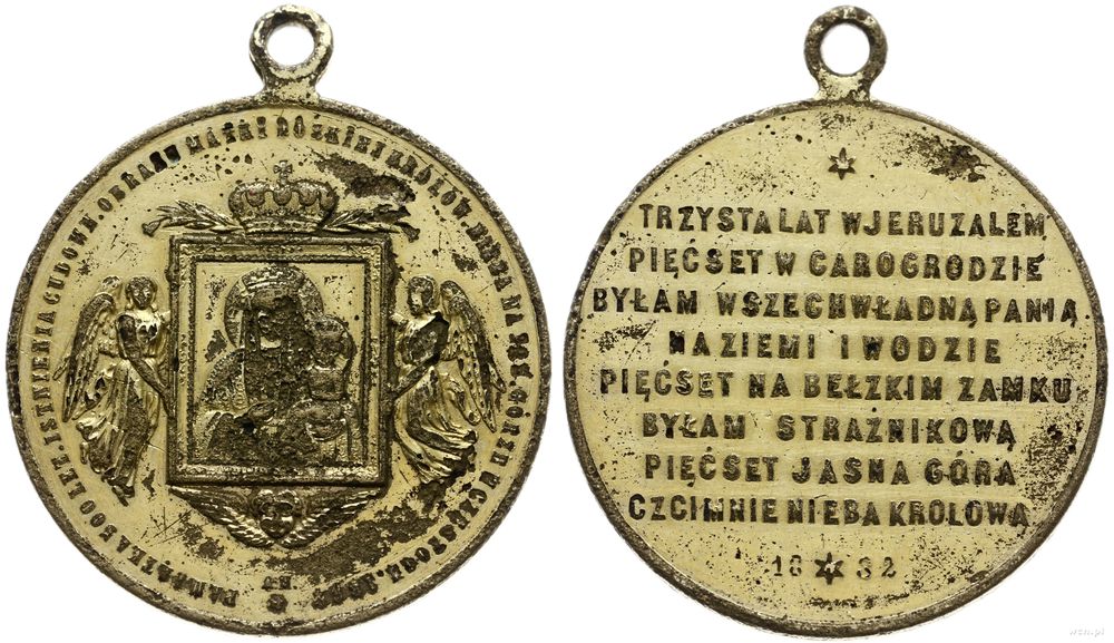Polska, medal z uszkiem z 1888 roku na 550. lecie Obrazu Matki Boskiej Częstochows..