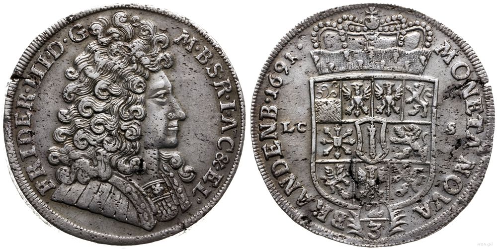 Niemcy, 2/3 talara (gulden), 1691 LCS