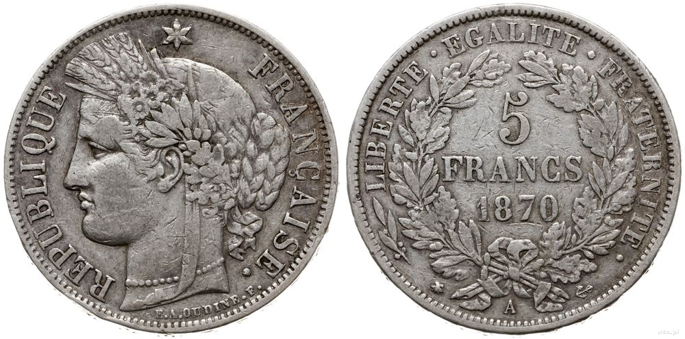 Francja, 5 franków, 1870 A