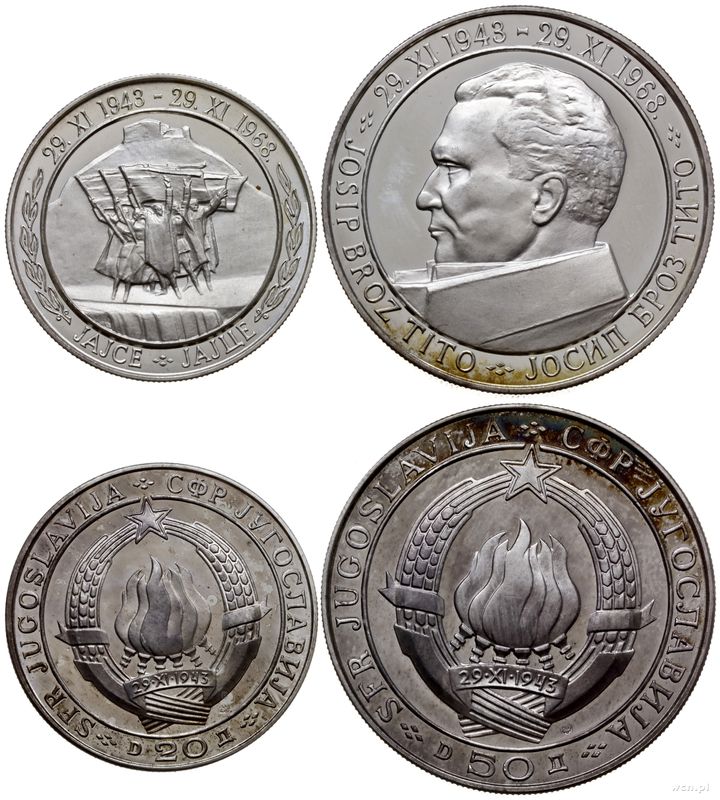 Jugosławia, 20 i 50 dinarów, 1968