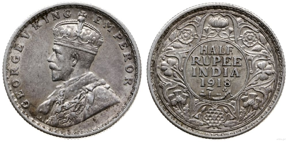 Indie, 1/2 rupii, 1918
