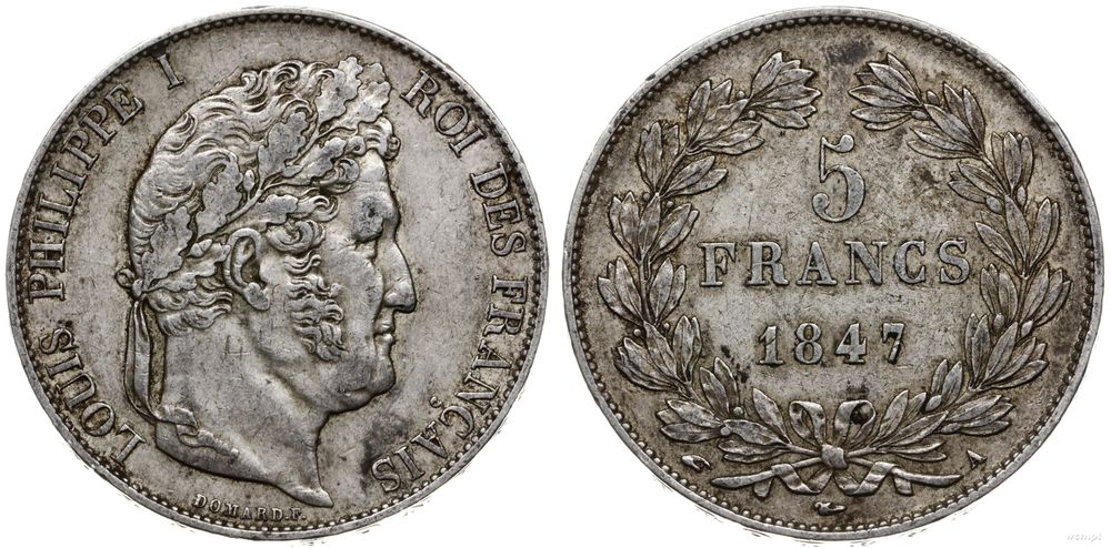Francja, 5 franków, 1847 A