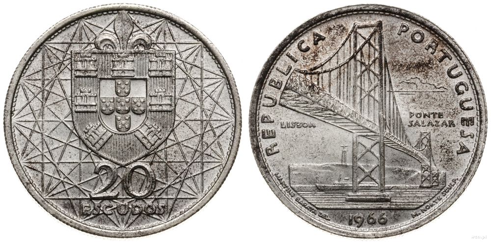 Portugalia, 20 escudo, 1966