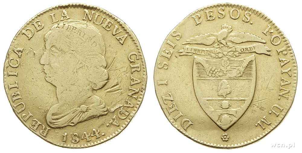 Kolumbia, 16 pesos, 1844/UM