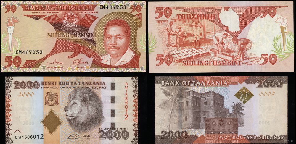 Tanzania, zestaw: 50 szylingów 1986 i 2.000 szylingów 2010