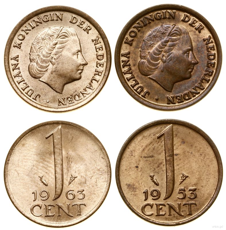 Niderlandy, lot 2 x 1 cent, 1953, 1963