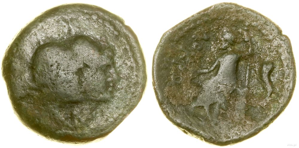 Grecja i posthellenistyczne, Aw: Głowy dioskurów w prawo, Rw: Zeus siedzący na tronie w lewo, trz.., ok. 280–275 pne