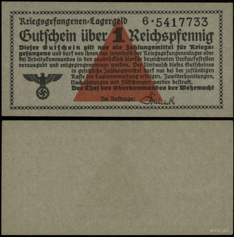Kriegsgefangen Lagergeld (1939–1945), 1 reichspfennig, (1939)