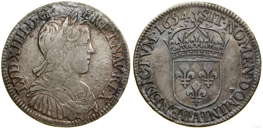 Francja, 1/2 ecu à la mèche longue, 1654 A