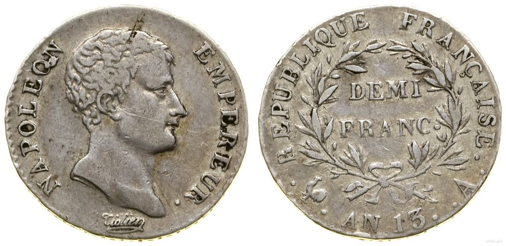Francja, 1/2 franka (demi), AN 13 (1804–1805) A