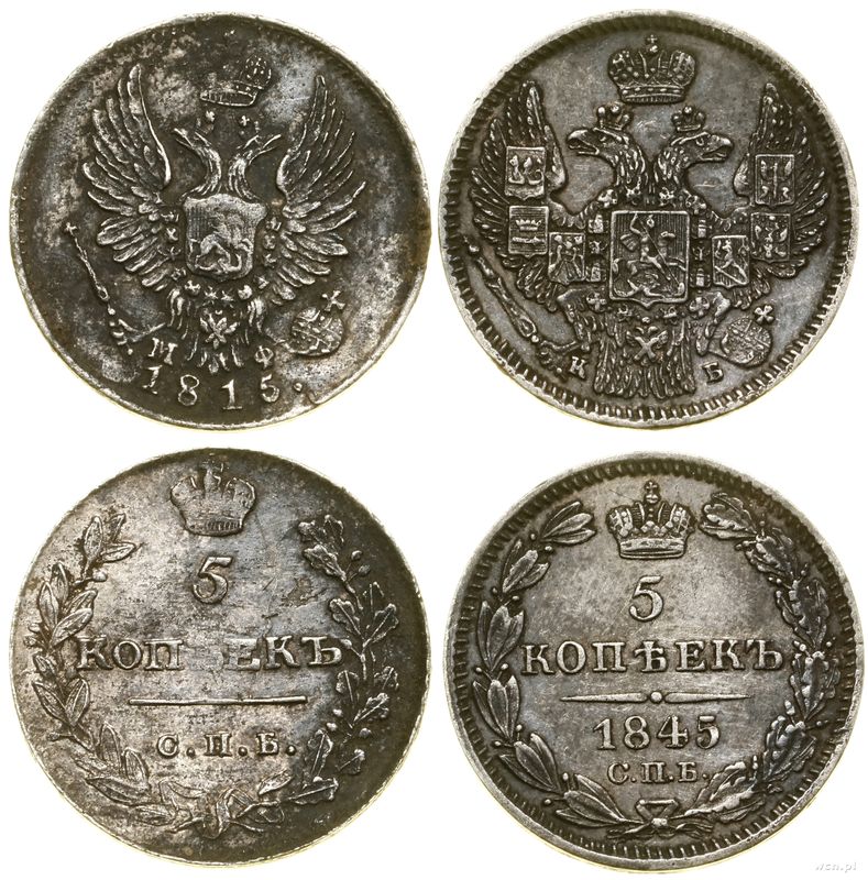 Rosja, zestaw: 2 x 5 kopiejek, 1815 i 1845