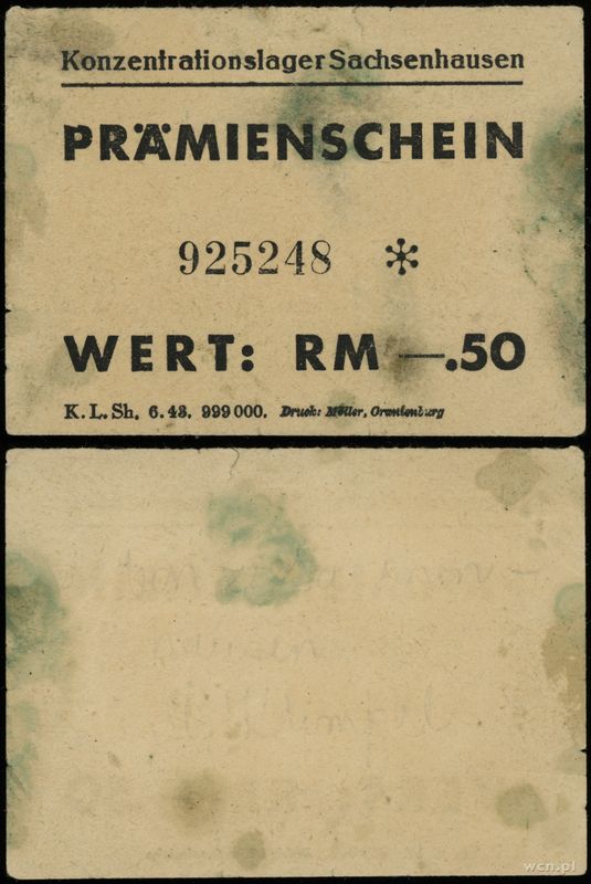 obóz koncentracyjny Sachsenhausen, bon na 0.50 marki, (1944)