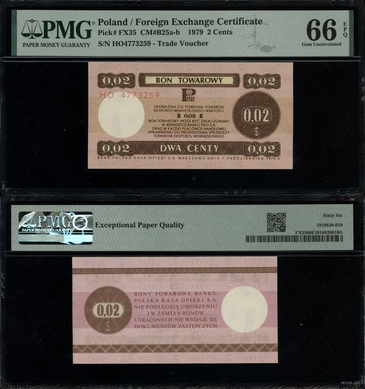 Polska, bon na 2 centy, 1.10.1979