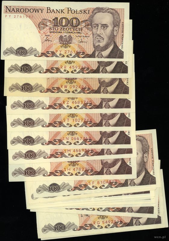 Polska, zestaw: 18 x 100 złotych, 1986–1988