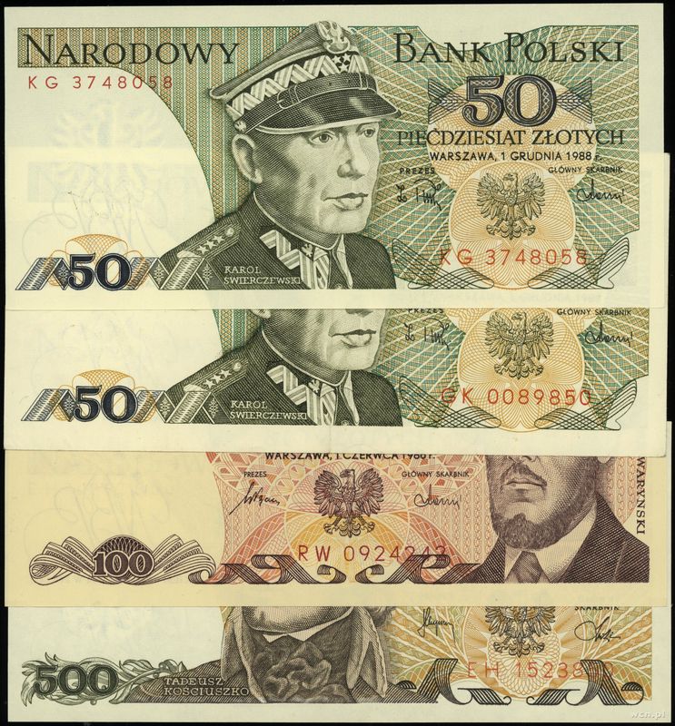 Polska, zestaw 4 banknotów, 1982–1988