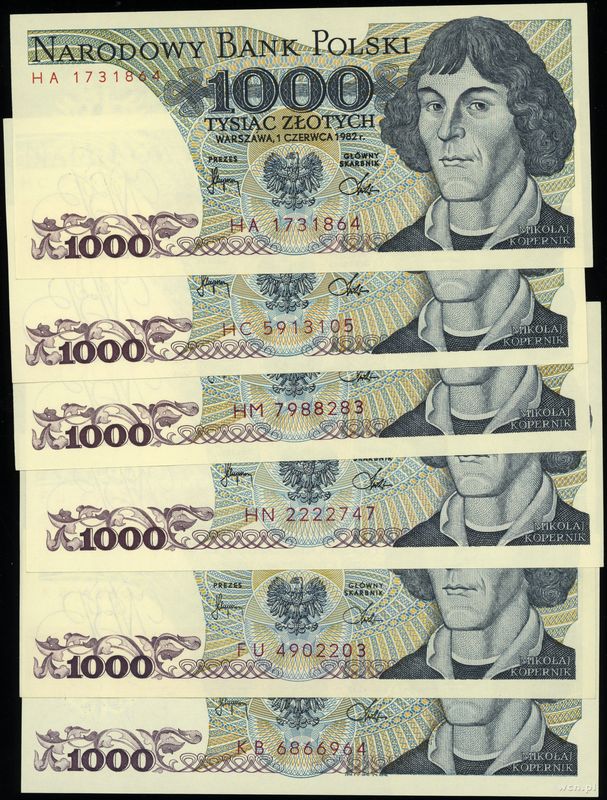 Polska, zestaw 6 banknotów o nominale 1.000 złotych, 1.06.1982