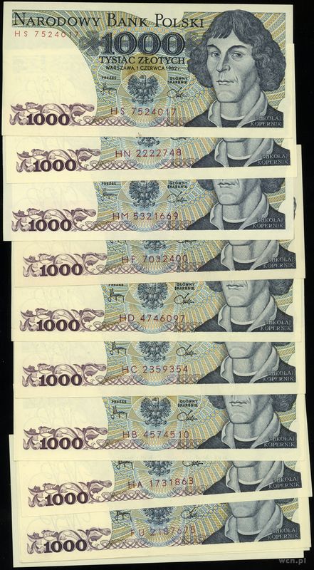 Polska, zestaw 11 banknotów o nominale 1.000 złotych, 1.06.1982