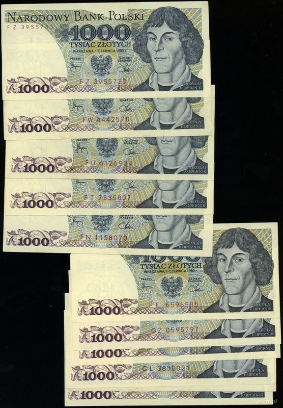 Polska, zestaw 11 banknotów o nominale 1.000 złotych, 1.06.1982