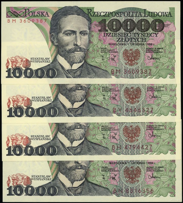 Polska, zestaw: 4 x 10.000 złotych, 1.12.1988
