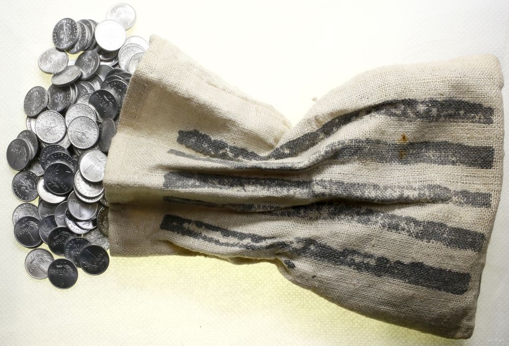 Polska, woreczek menniczy z monetami o nominale 1 grosz (ok. 486 sztuk), 1949