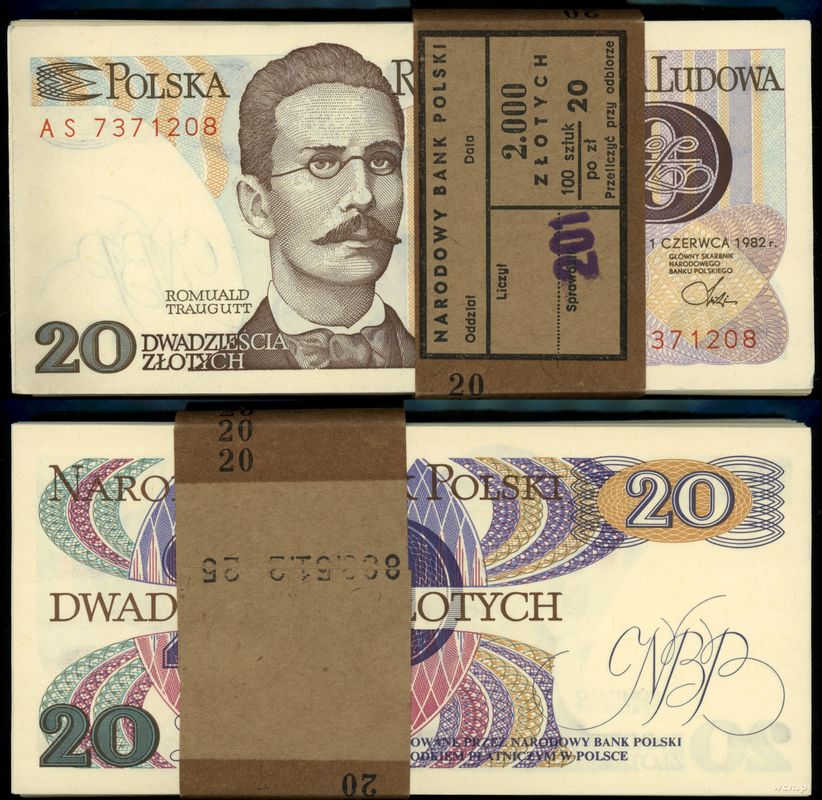 Polska, zestaw: 82 x 20 złotych z banderolą NBP, 1.06.1982