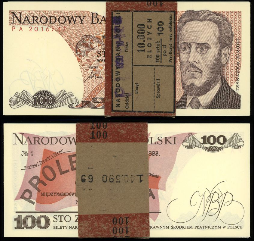 Polska, zestaw: 94 x 100 złotych z banderolą NBP, 1.06.1986