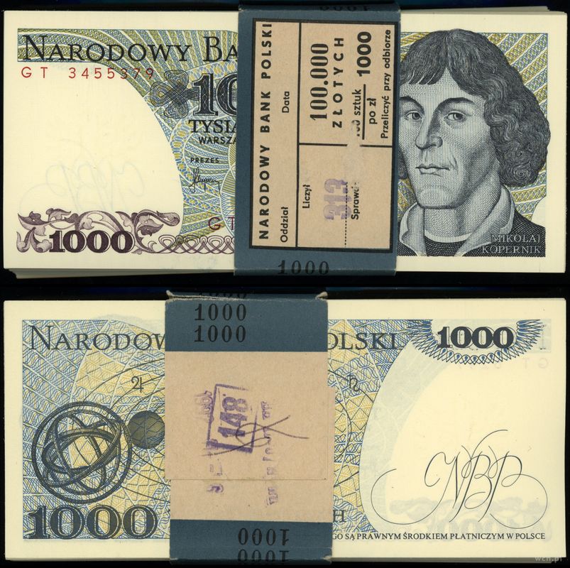 Polska, zestaw: 96 x 1.000 złotych z banderolą NBP, 1.06.1982