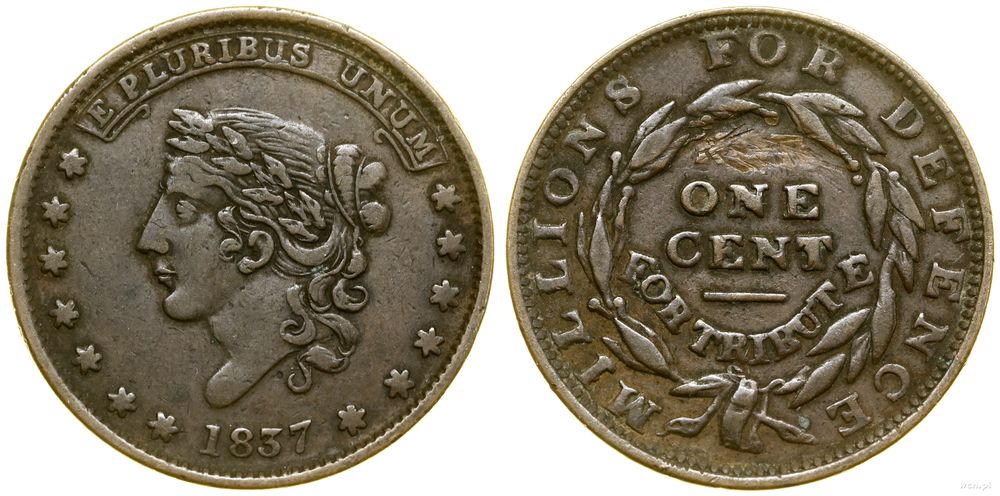 USA, żeton o nominale 1 cent – Miliony dla obrony, 1837