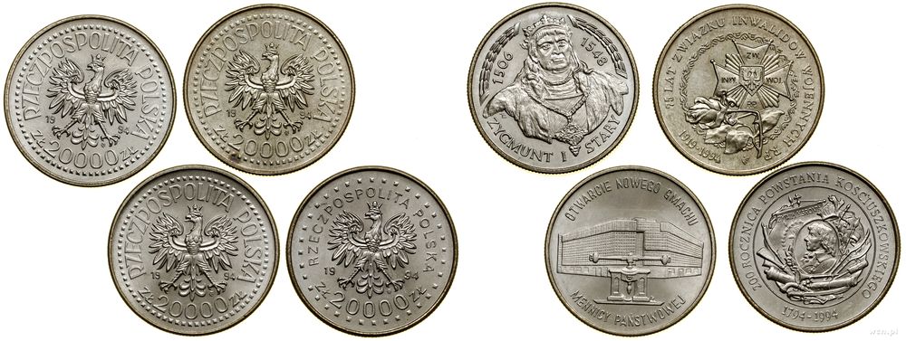 Polska, komplet monet nominału 20.000 złotych z 1994 roku