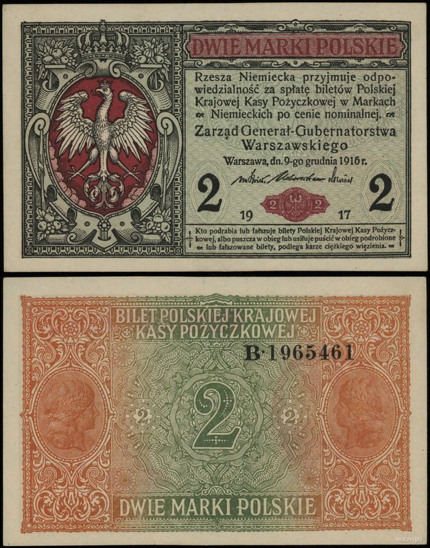 Polska, 2 marki polskie, 9.12.1916