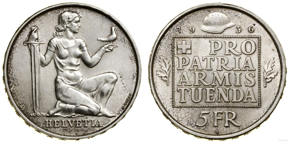 Szwajcaria, 5 franków, 1936 B