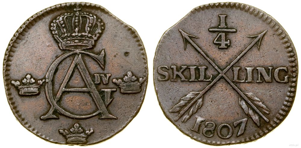 Szwecja, 1/4 skillinga, 1807