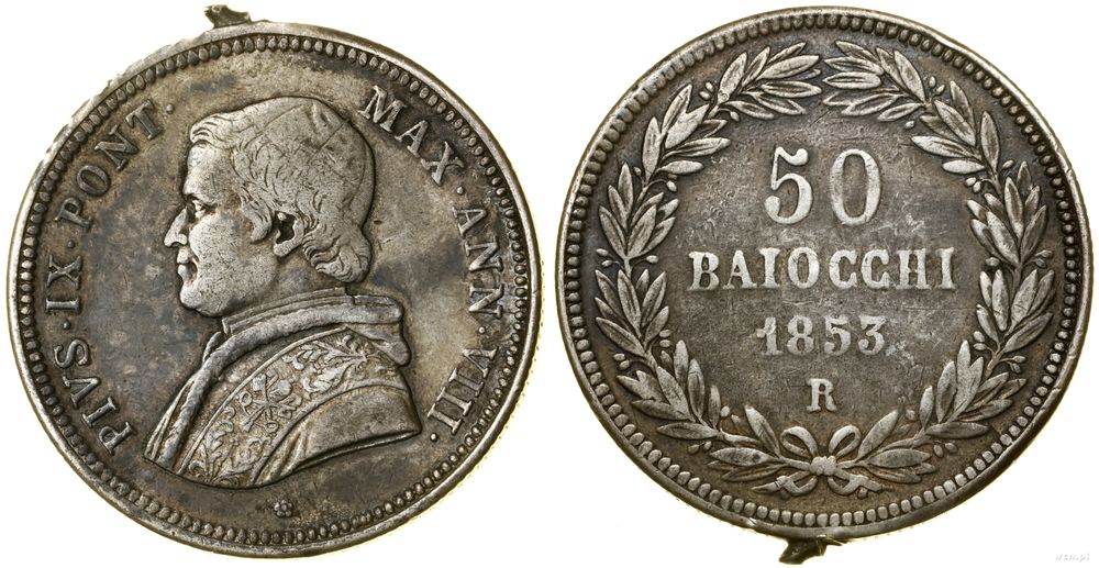 Watykan (Państwo Kościelne), 50 baiocchi, 1853 R