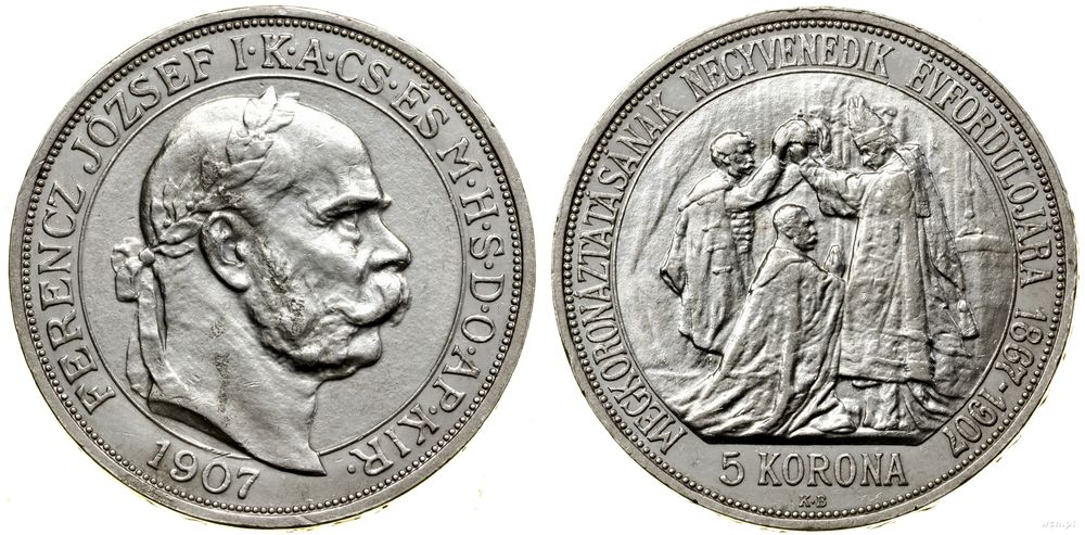 Węgry, 5 koron, 1907 KB
