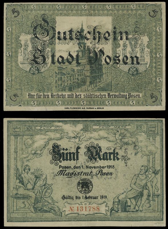 Wielkopolska, 5 marek, ważne od 11.11.1918 do 1.02.1919