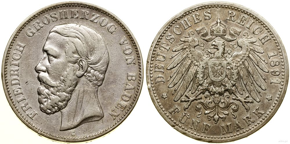 Niemcy, 5 marek, 1891 G