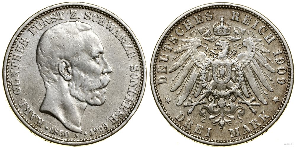 Niemcy, 3 marki pośmiertne, 1909 A