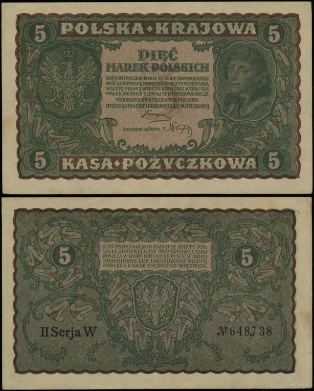 Polska, 5 marek polskich, 23.08.1919