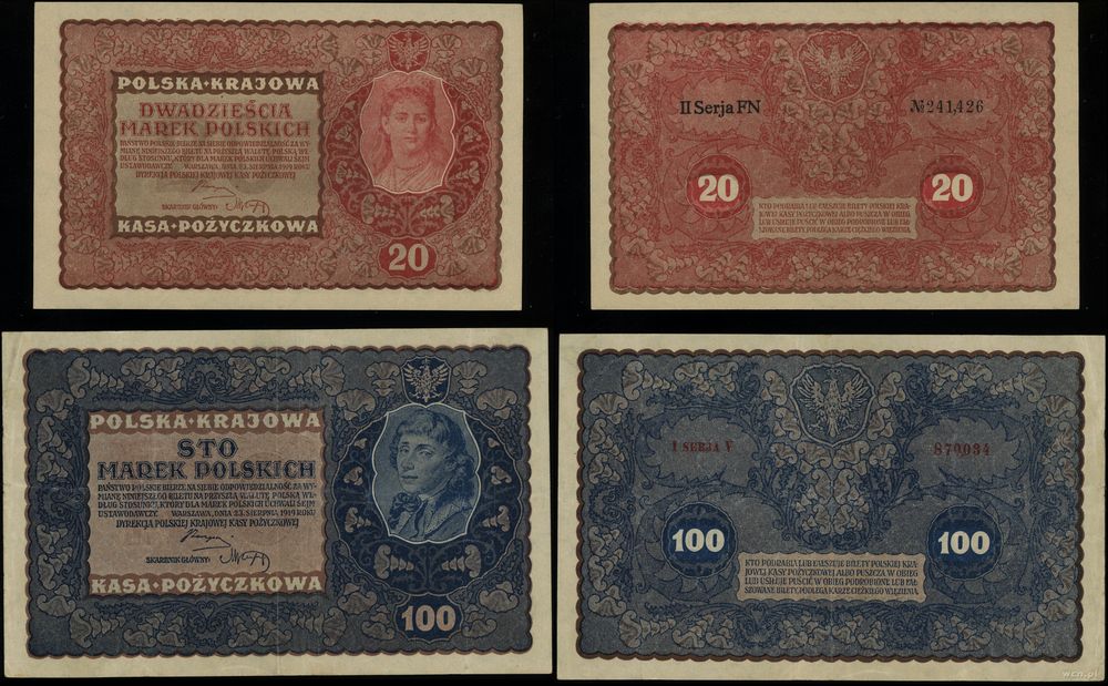 Polska, zestaw 5 banknotów, 1916–1923