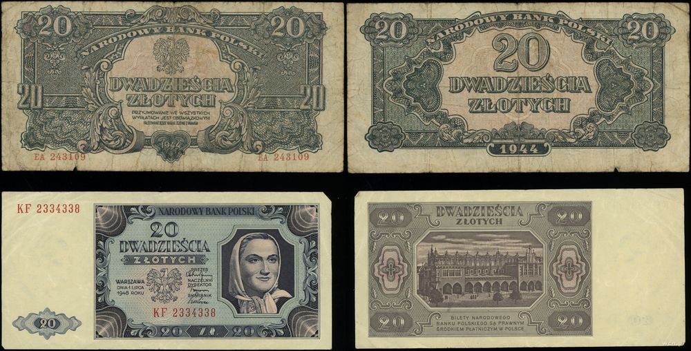 Polska, zestaw 5 banknotów, 1944–1948