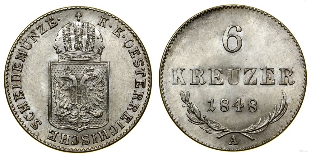 Austria, 6 krajcarów, 1848 A