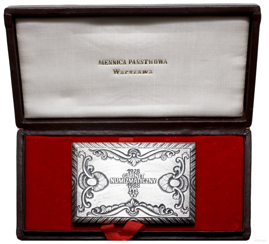 Polska, plakieta - szkatułka z okazji 60. lat Gabinetu Numizmatycznego Mennicy Państwowej w Warszawie, 1988