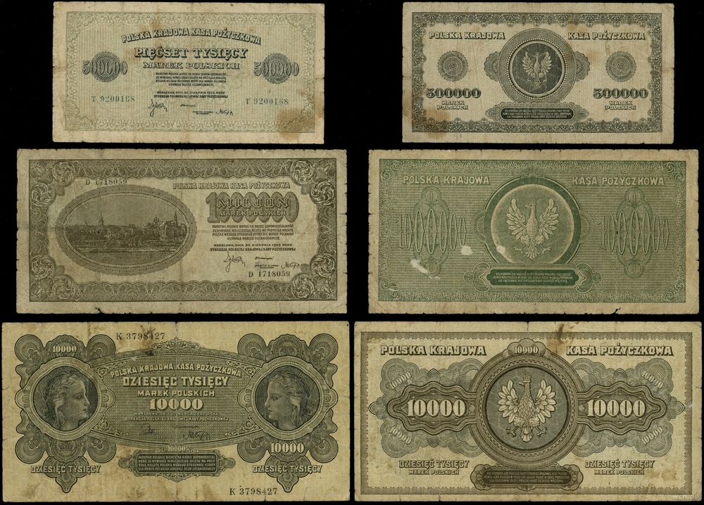 Polska, zestaw 3 banknotów, 1922–1923