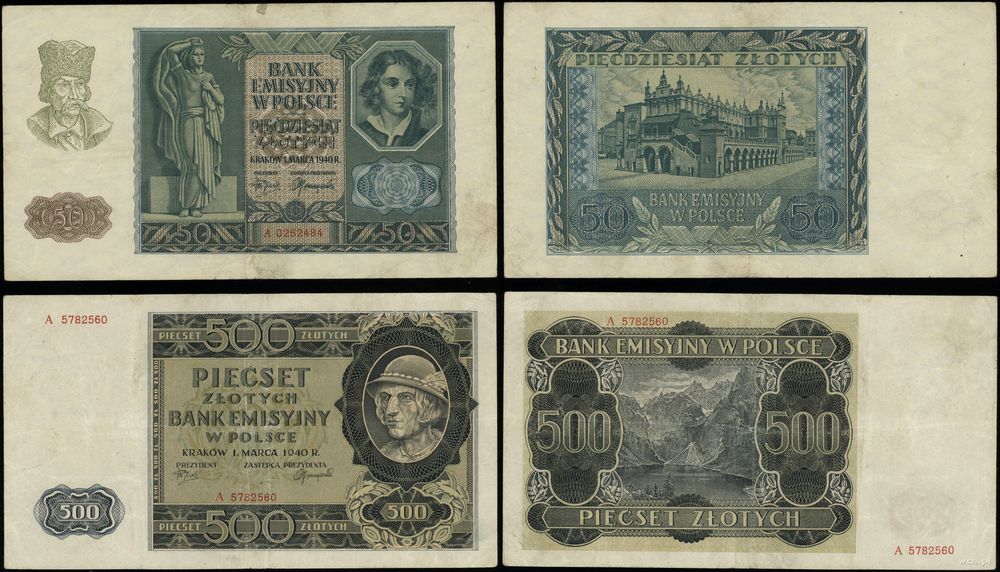 Polska, zestaw: 50 i 500 złotych, 1.03.1940