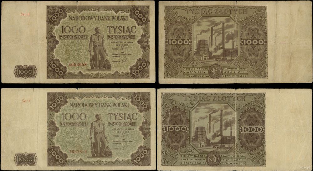 Polska, zestaw: 2 x 1.000 złotych, 15.07.1947