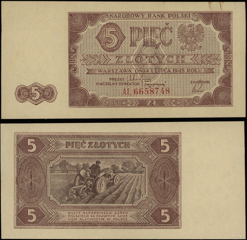 Polska, 5 złotych, 1.07.1948