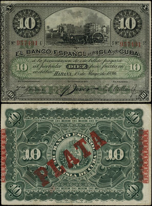 Kuba, 10 pesos srebrem, 15.05.1896