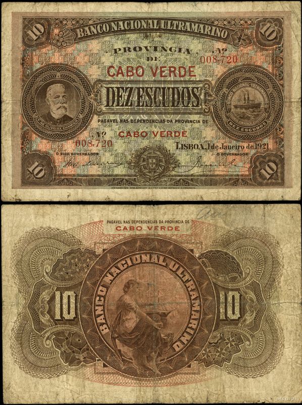 Wyspy Zielonego Przylądka, 10 eskudo, 1.01.1921