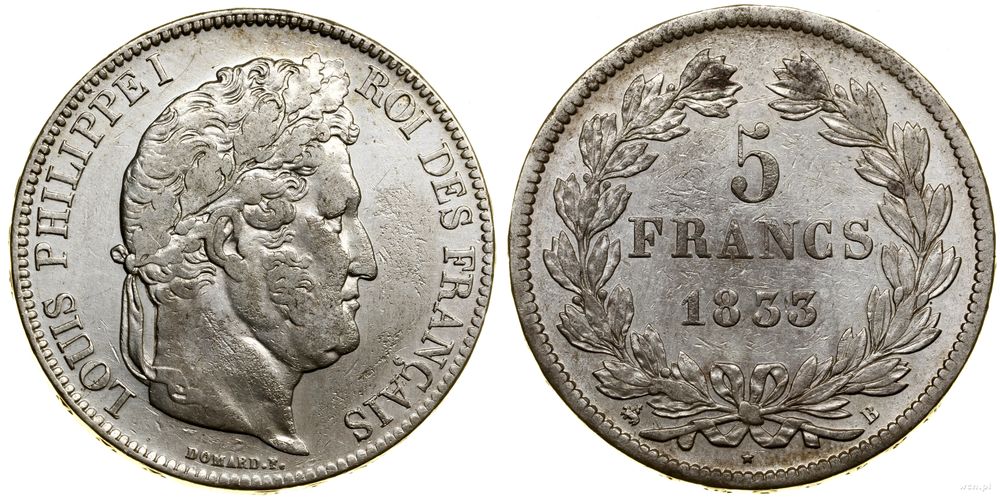 Francja, 5 franków, 1833 B