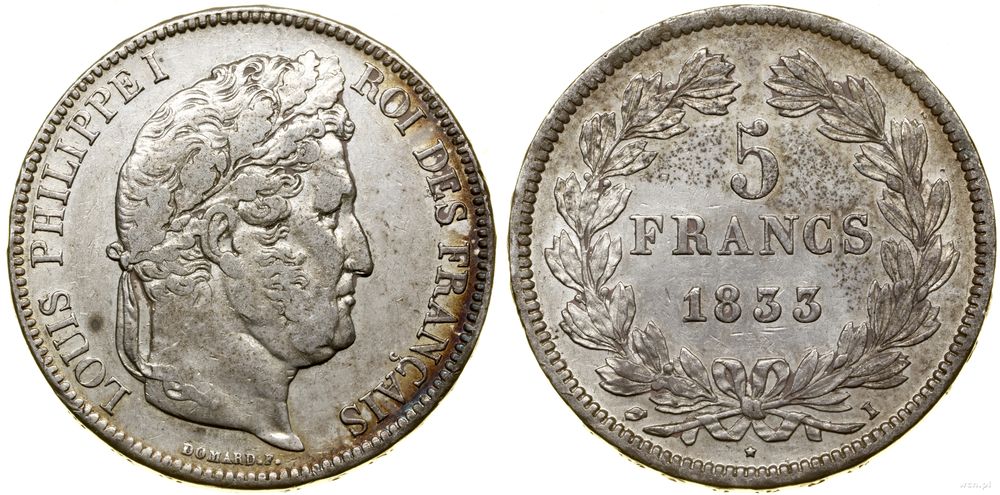 Francja, 5 franków, 1833 I